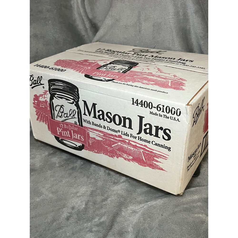 Vintage Ball Mason Jars Sealed Box 12 Regular Pint Canning Jars Lids USA 61000